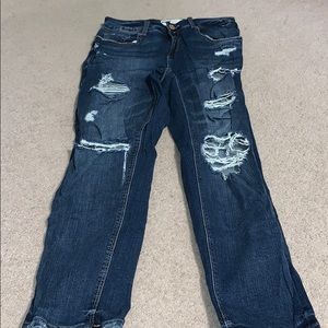 dark wash distressed boyfriend jeans